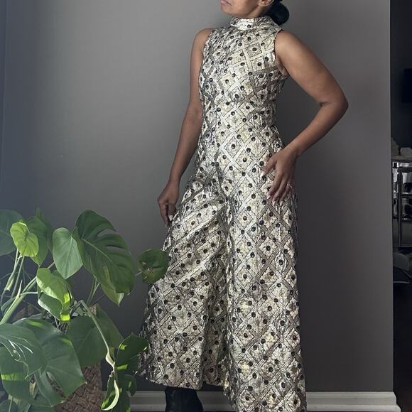 Vintage Malbe Jumpsuit Women’s Size 9/10 Gold Metallic Brocade Wide Leg 60s - Picture 3 of 16